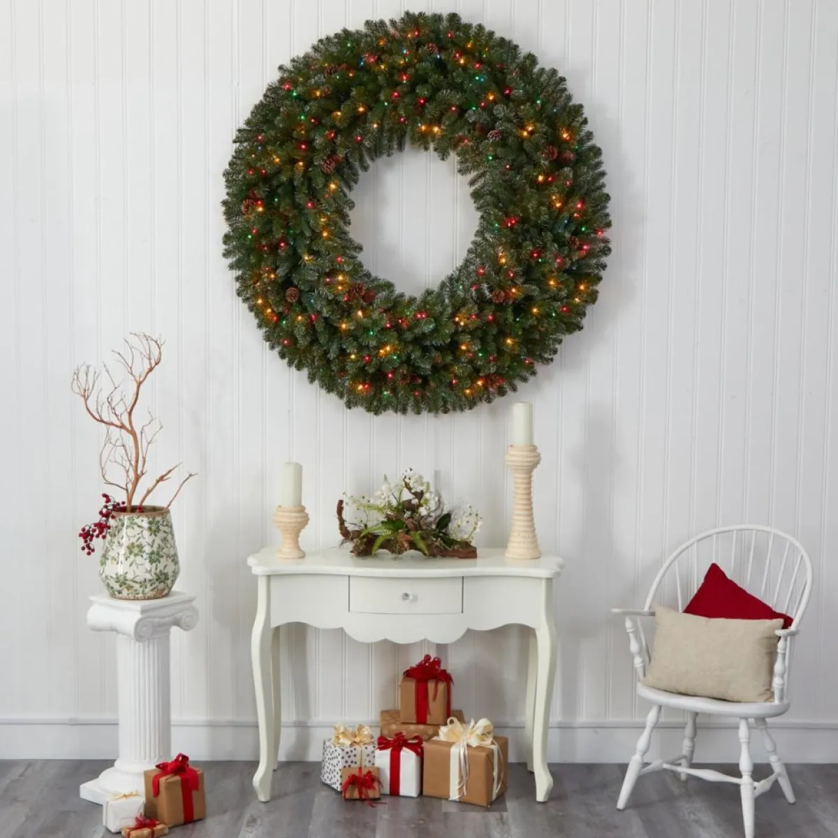 Nearly Natural 5 Ft. Giant Flocked Wreath With 280 Multicolor Lights