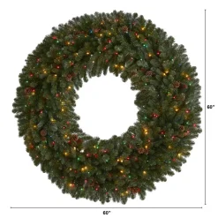 Nearly Natural 5 Ft. Giant Flocked Wreath With 280 Multicolor Lights