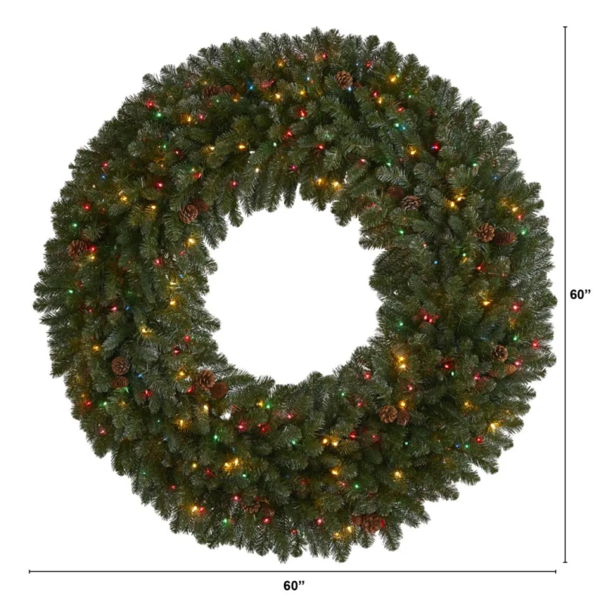 Nearly Natural 5 Ft. Giant Flocked Wreath With 280 Multicolor Lights