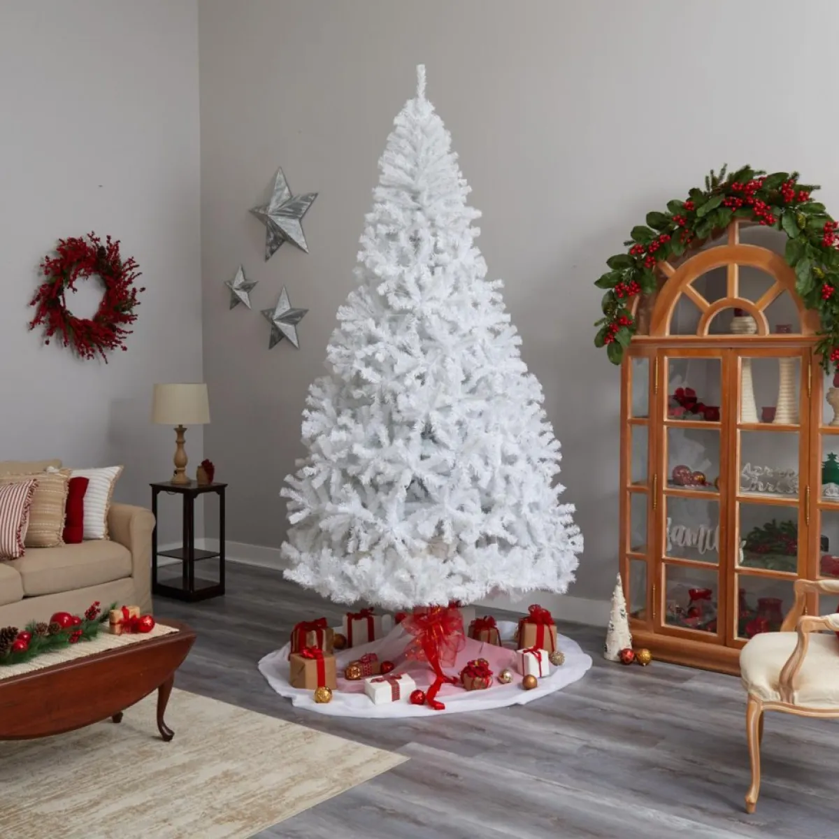 Nearly Natural 9 Ft. White Christmas Tree With 650 Led Lights Outlet