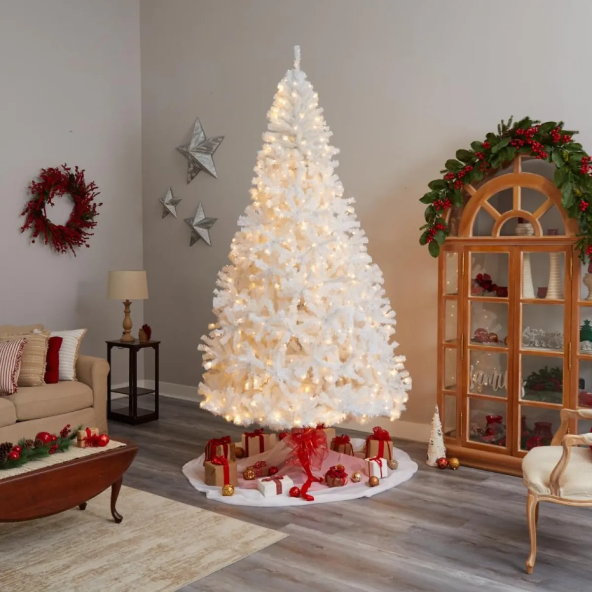 Nearly Natural 9 Ft. White Christmas Tree With 650 Led Lights Outlet