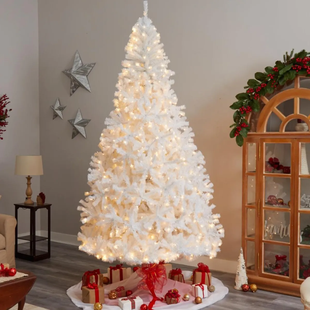 Nearly Natural 9 Ft. White Christmas Tree With 650 Led Lights Outlet