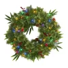 Nearly Natural 24 In. Mixed Pine Christmas Wreath With Lights