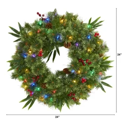 Nearly Natural 24 In. Mixed Pine Christmas Wreath With Lights
