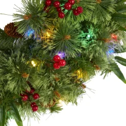 Nearly Natural 24 In. Mixed Pine Christmas Wreath With Lights