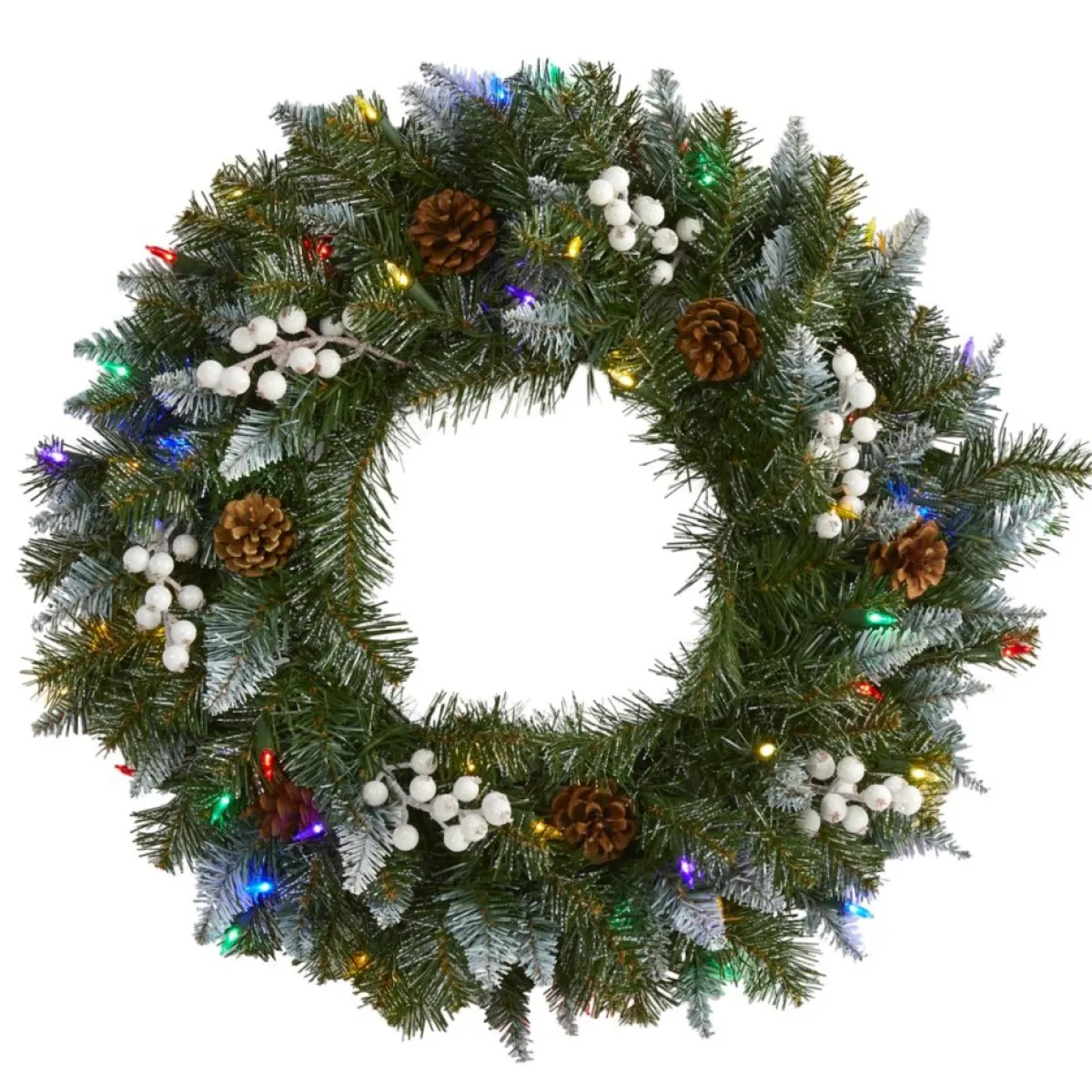 Nearly Natural 24 In. Snow Tipped Christmas Wreath With 50 Lights Hot