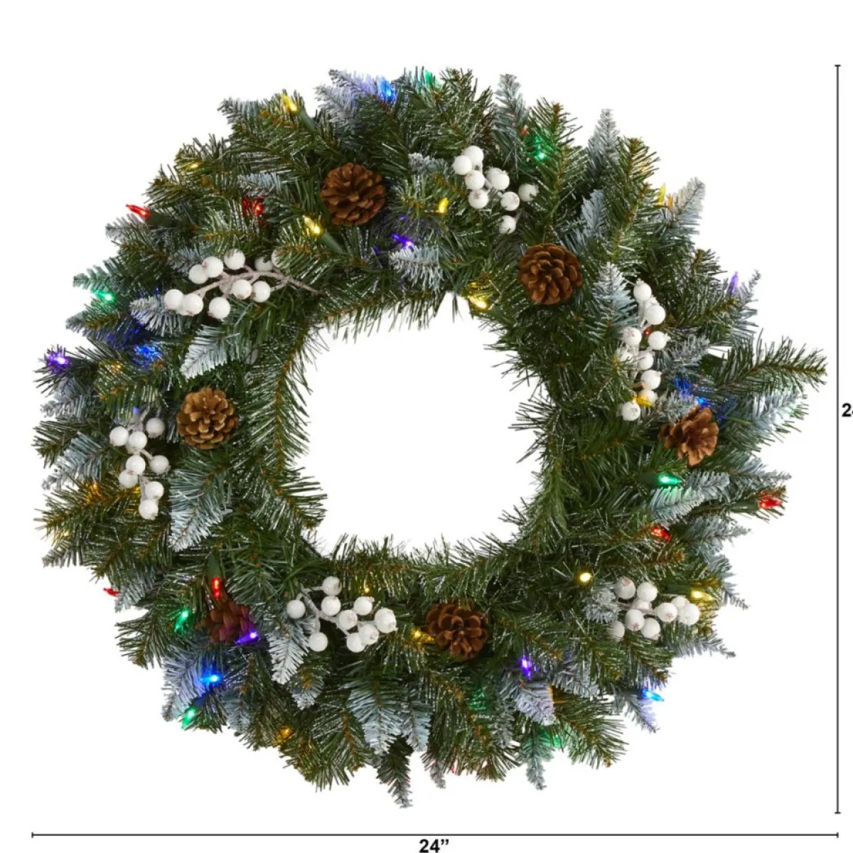 Nearly Natural 24 In. Snow Tipped Christmas Wreath With 50 Lights Hot