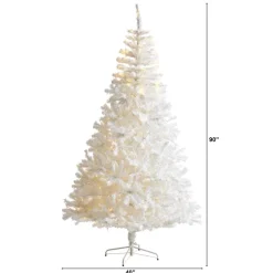 Nearly Natural 7.5' White Artificial Christmas Tree W/ 400 Led Lights