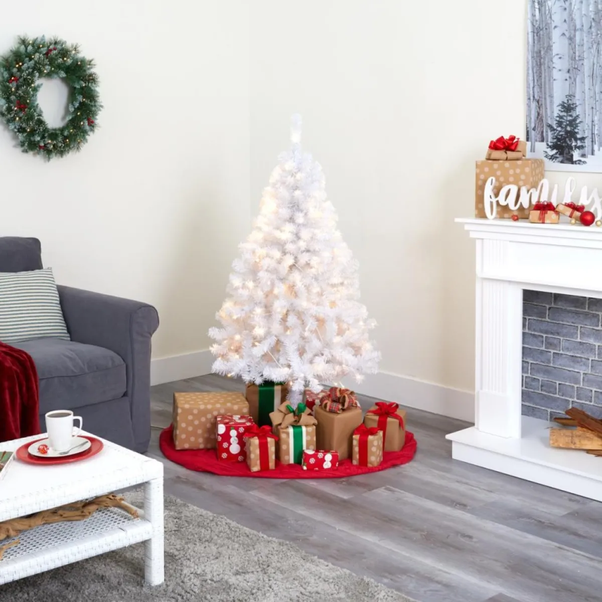 Nearly Natural 5' White Christmas Tree With 150 Clear Led Lights Sale