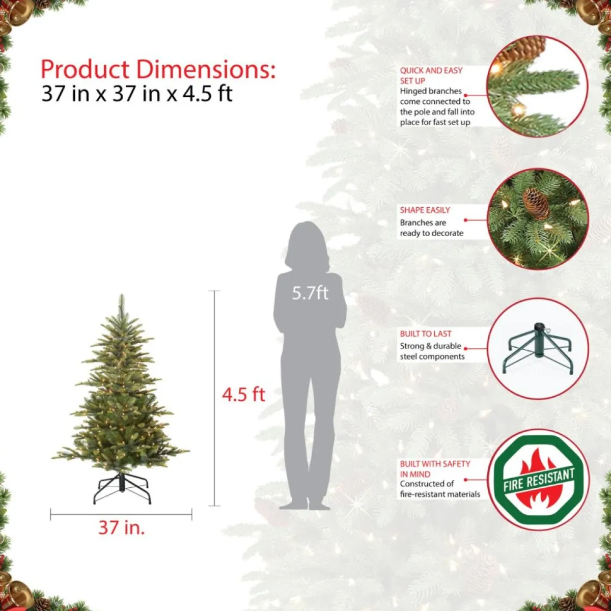 Puleo International Puleo 4-1/2 Ft. Pre-Lit Arctic Fir Artificial Christmas Tree Discount