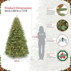 Puleo International Puleo 7-1/2 Ft. Pre-Lit Davidson Fir Premier Artificial Christmas Tree