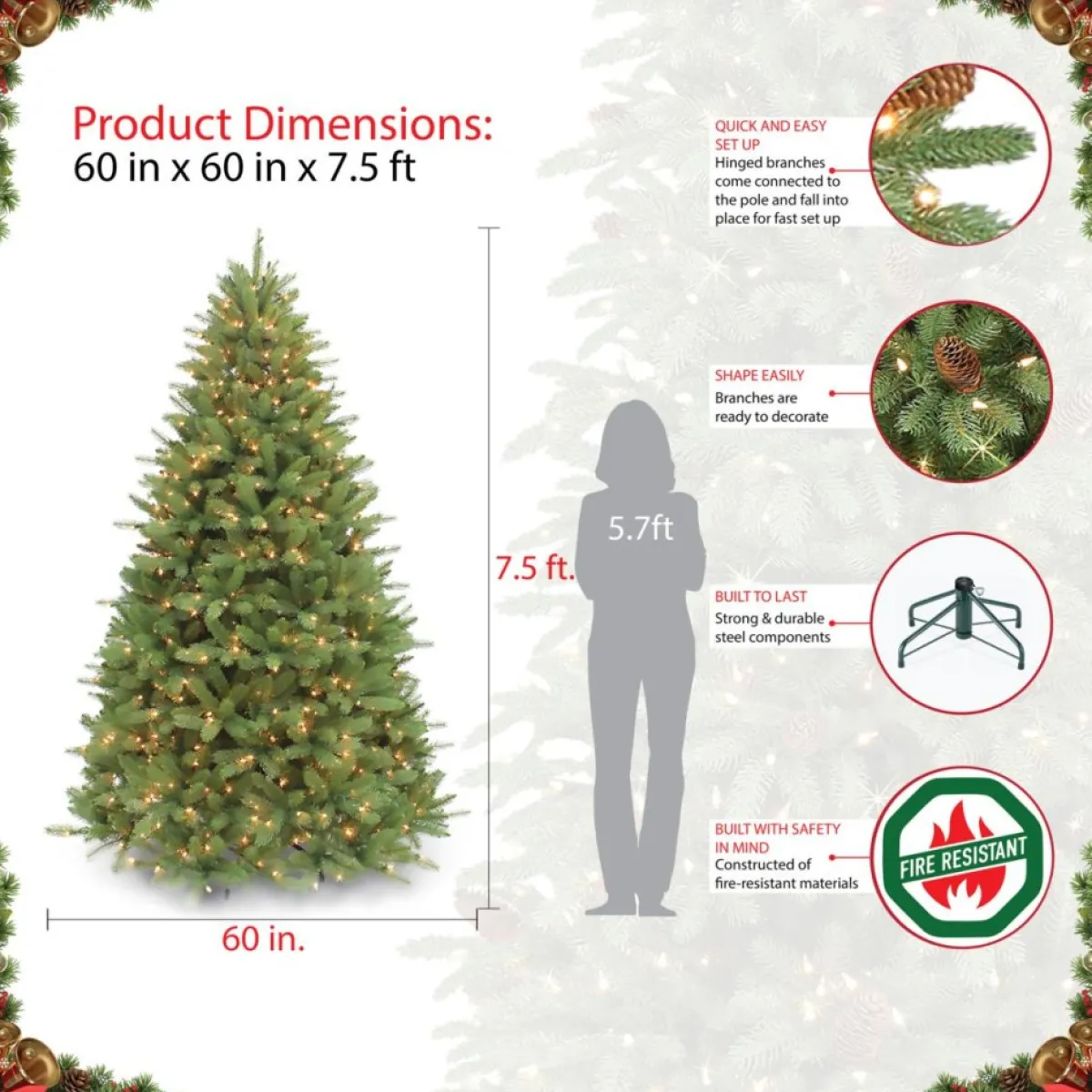 Puleo International Puleo 7-1/2 Ft. Pre-Lit Davidson Fir Premier Artificial Christmas Tree