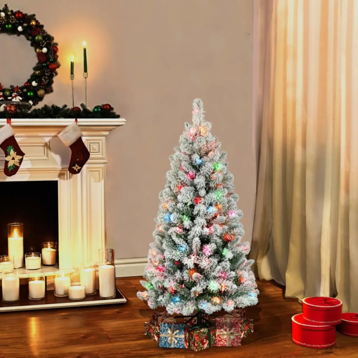 Puleo International 4.5 Ft. Pre-Lit Pine Tree, Ul Multi Color Lights Hot