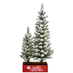 Puleo International 2'&3' Lit Flocked Slim Artificial Christmas Trees Online