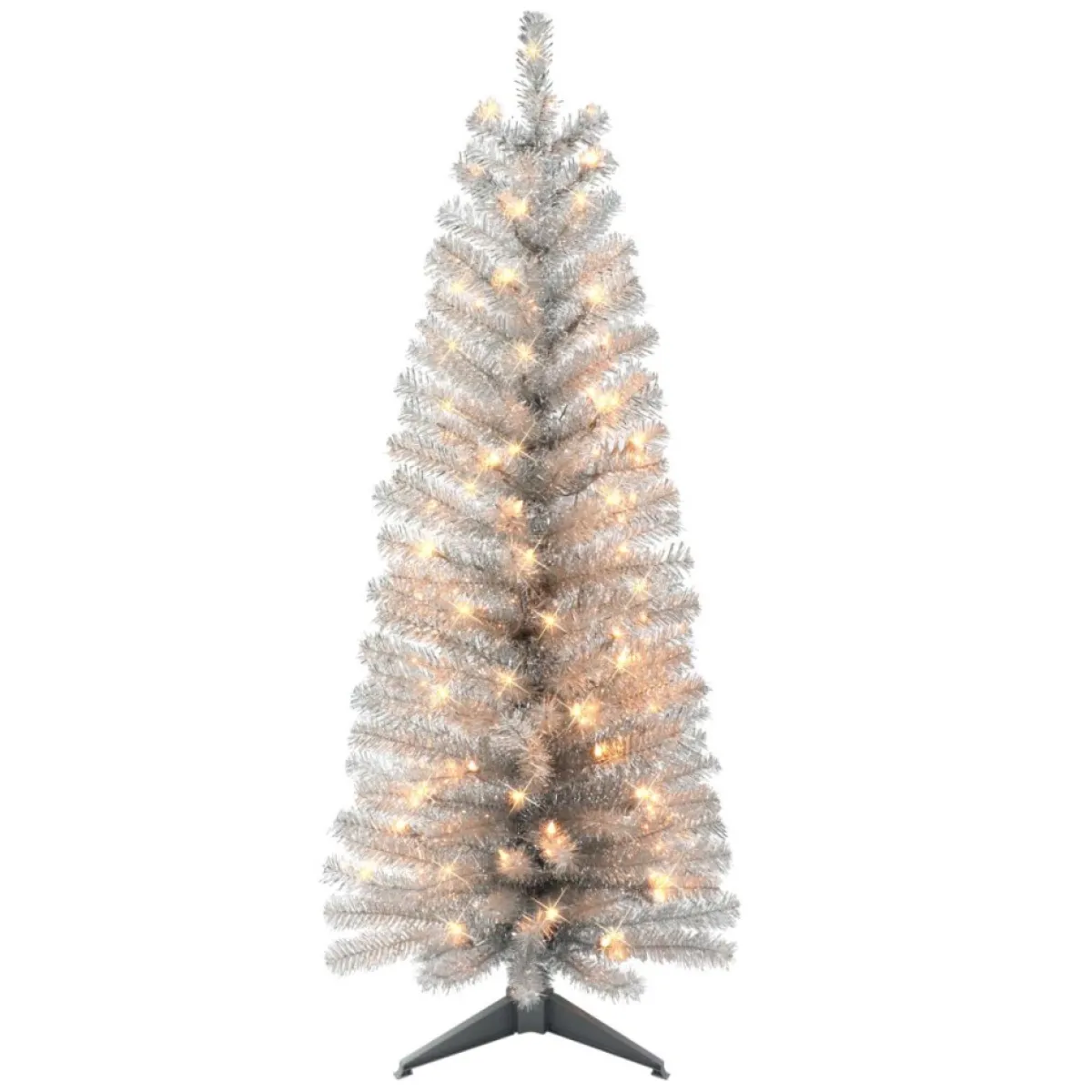 Puelo International Puleo International 4.5' Pre-Lit Silver Tinsel Tree Discount