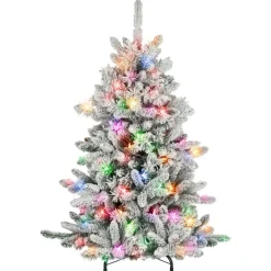 Puleo International 4.5' Pre-Lit Flocked Bennington Fir Tree Online