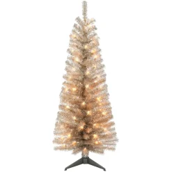 Puelo International Puleo International 4.5' Pre-Lit Rose Gold Tinsel Tree 70 Clear Lights Outlet