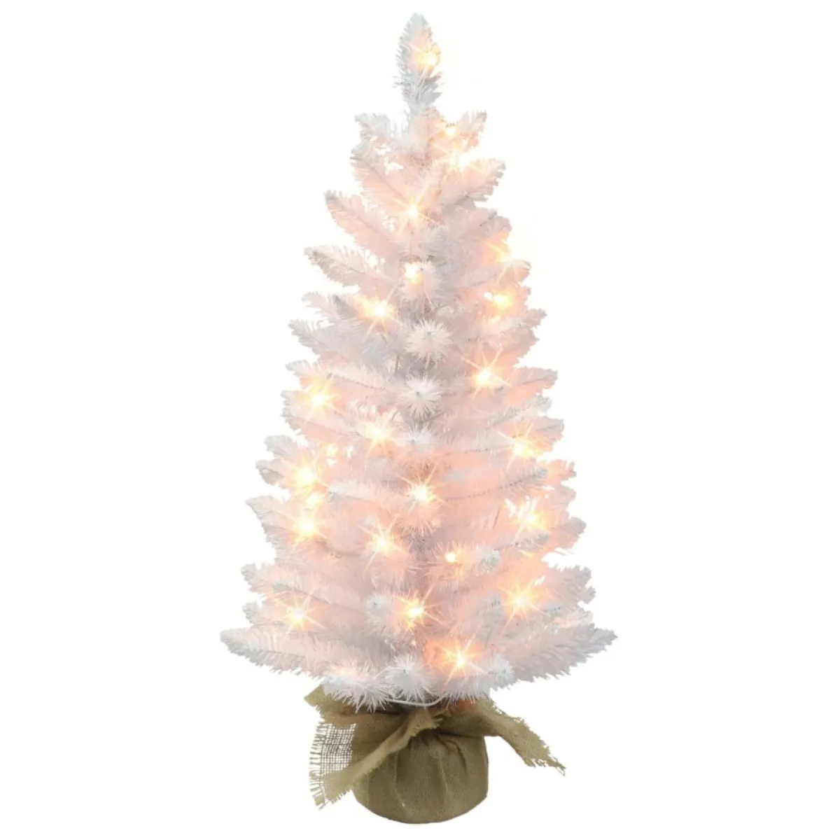 Puelo International Puleo International 3' Pre-Lit White Tree W/ 50 Lights & Burlap Base