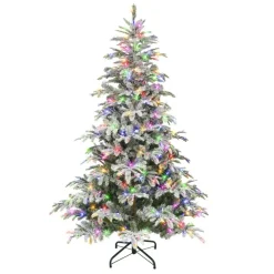 Puleo International 7.5' Pre-Lit Flocked Aspen Fir Tree Sale