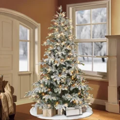 Puleo International 7.5' Pre-Lit Flocked Aspen Fir Tree Sale