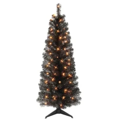 Puelo International Puleo International 4.5' Pre-Lit Black Tinsel Tree W/ 70 Clear Lights Hot