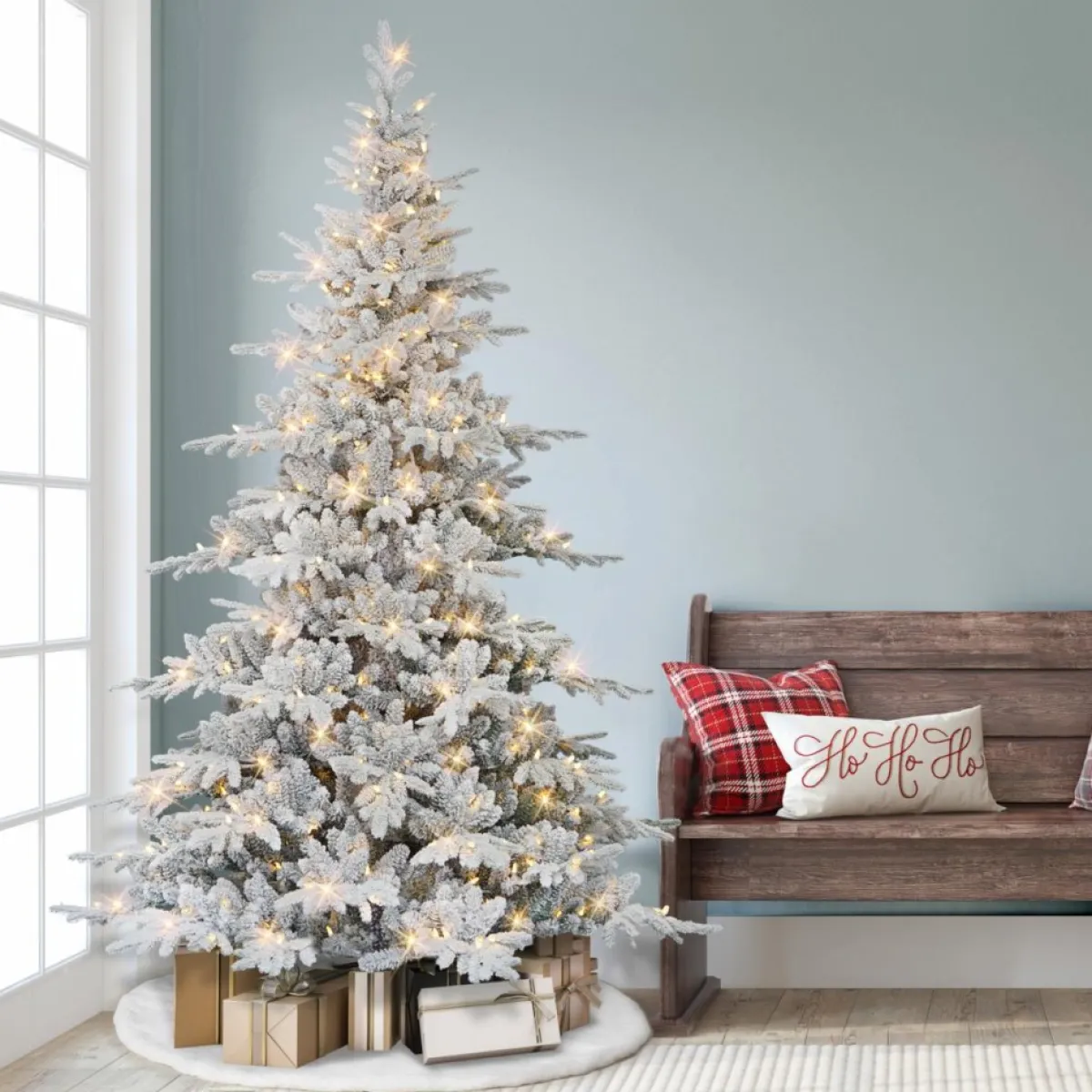 Puleo International 7' Pre-Lit Flocked Utah Fir Tree, 500 Led Lights Online