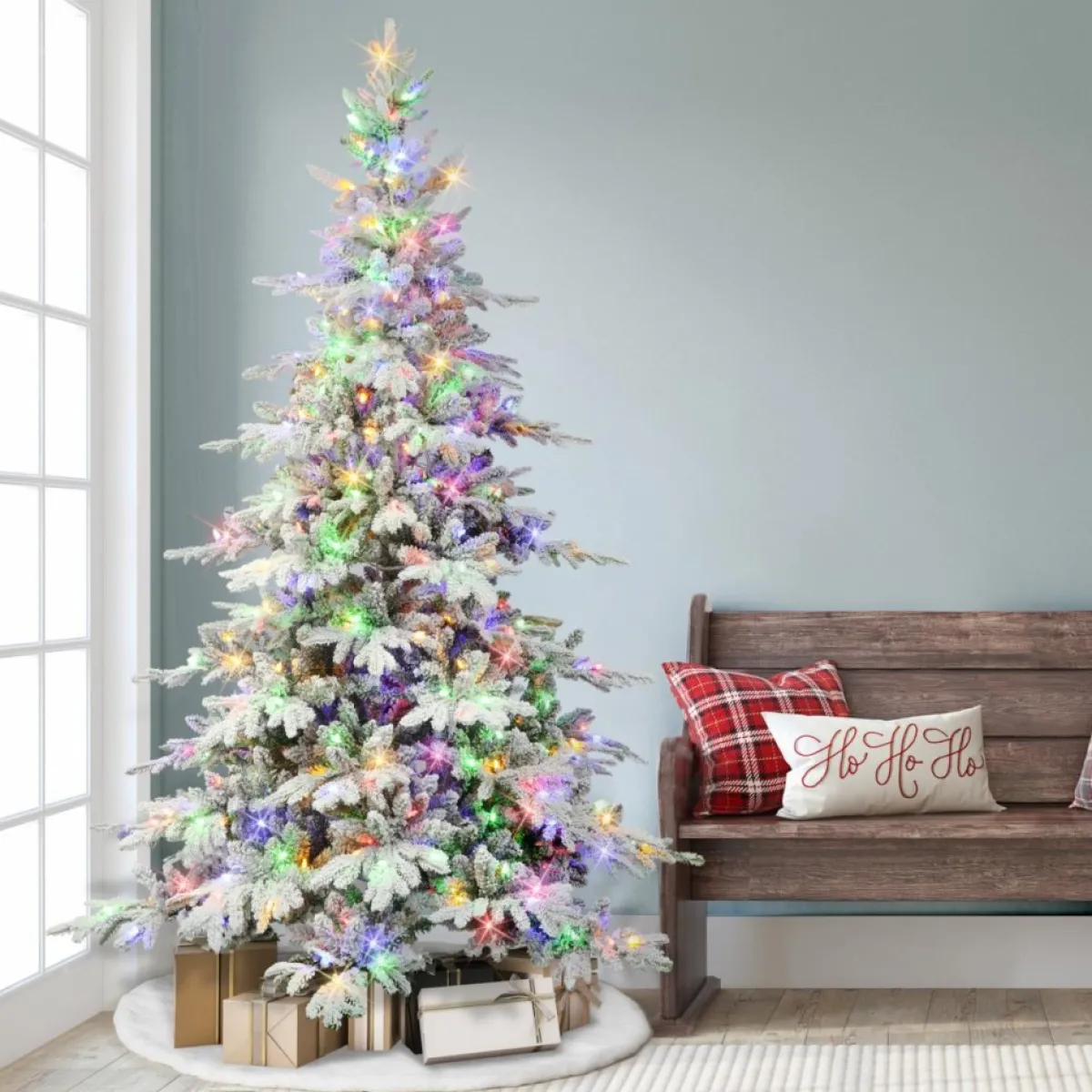 Puleo International 7' Pre-Lit Flocked Utah Fir Tree, 500 Led Lights Online