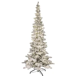 Puleo International 7.5' Pre-Lit Flocked Slim Pine Artificial Tree Discount