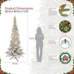 Puleo International 7.5' Pre-Lit Flocked Slim Pine Artificial Tree Discount