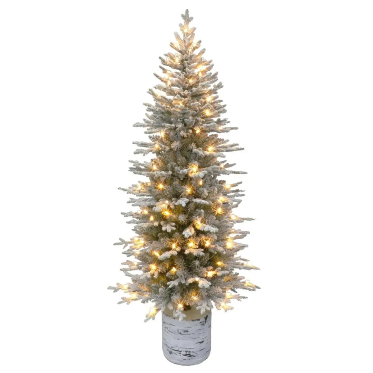 Puelo International Puleo International 6' Pre-Lit Potted Flocked Arctic Fir Pencil Tree Outlet