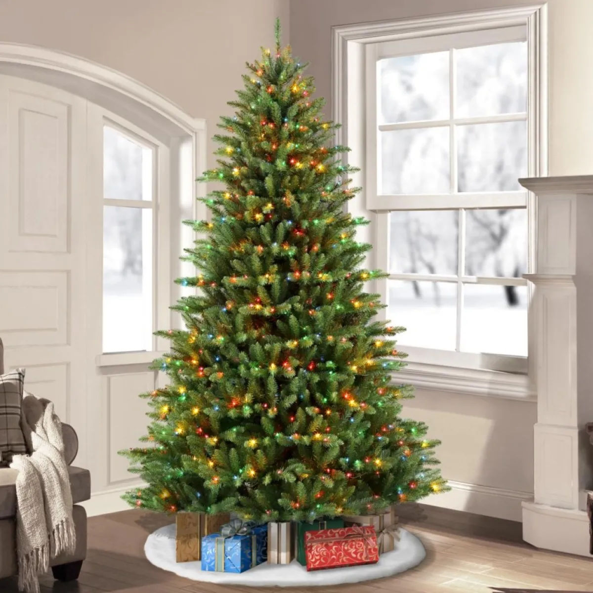 Puleo International 7.5' Pre-Lit Franklin Fir Christmas Tree Discount