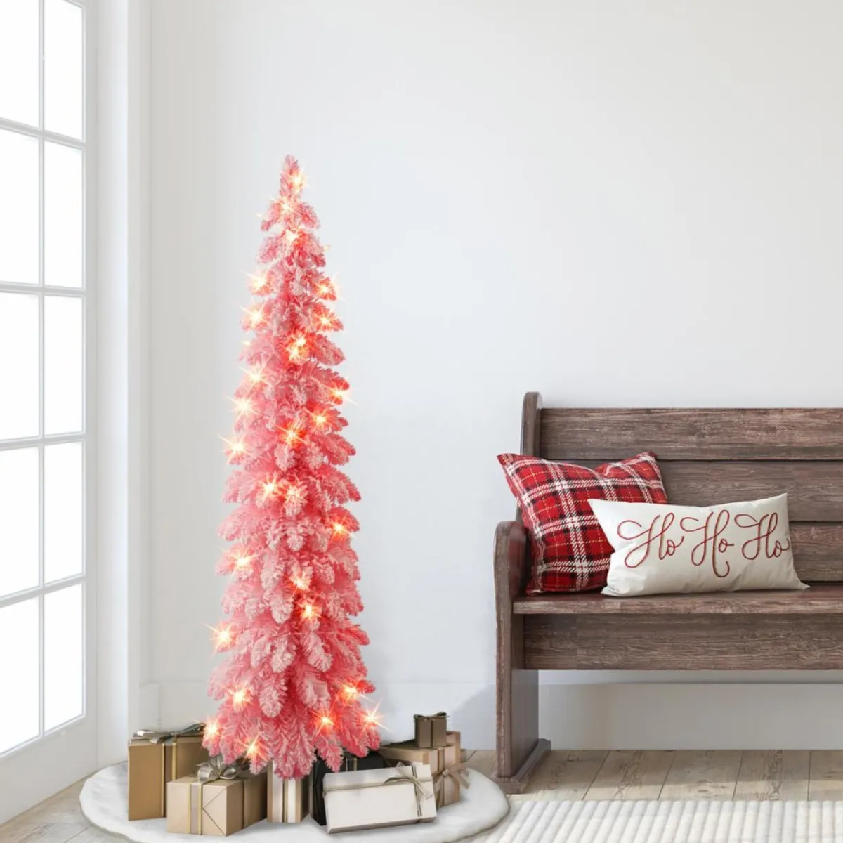 Puelo International Puleo International 4' Prelit Pink Flocked Pencil Tree 50 Clear Lights Best