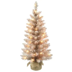 Puelo International Puleo International 3' Pre-Lit Rose Gold Tree 50 Lights Burlap Base Outlet