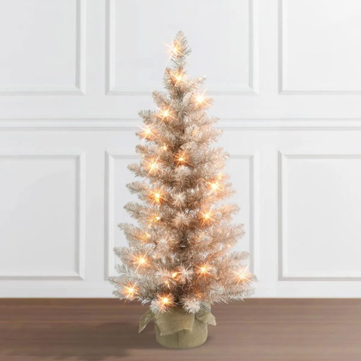 Puelo International Puleo International 3' Pre-Lit Rose Gold Tree 50 Lights Burlap Base Outlet