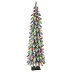 Puelo International Puleo International 4' Pre-Lit Multicolor Flocked Alpine Pencil Tree New
