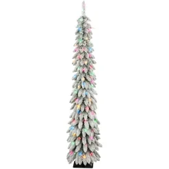 Puelo International Puleo International 6' Pre-Lit Flocked Pencil Tree 100 Colored Lights