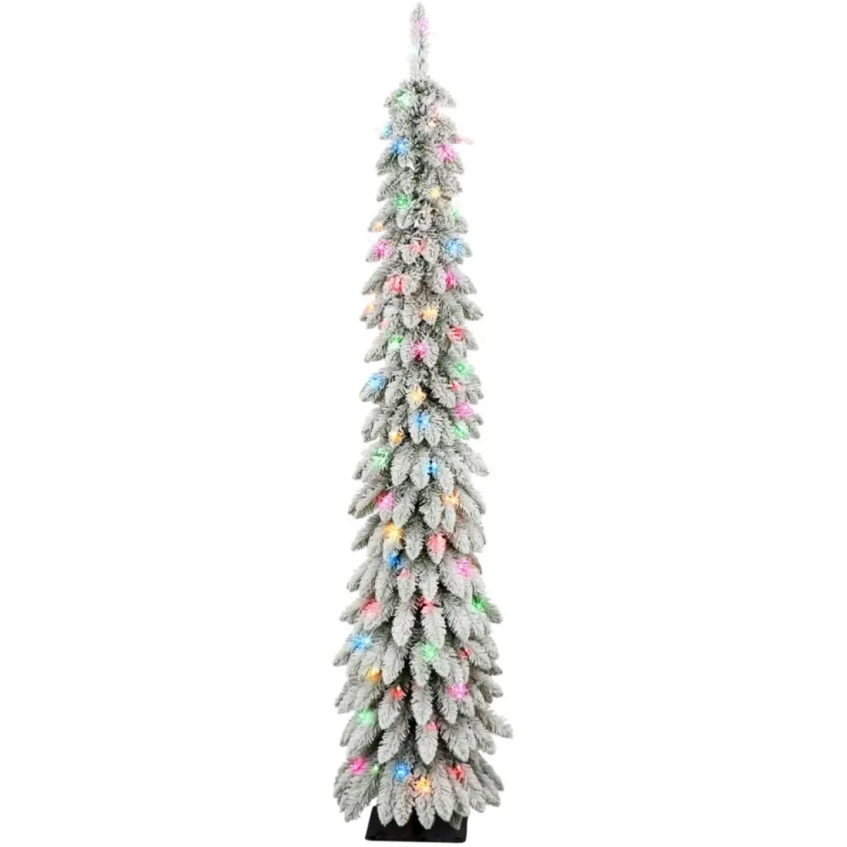 Puelo International Puleo International 6' Pre-Lit Flocked Pencil Tree 100 Colored Lights