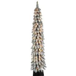 Puleo International Puleo Intl. 5' Pre-Lit Flocked Pencil Alpine Artificial Christmas Tree Clearance