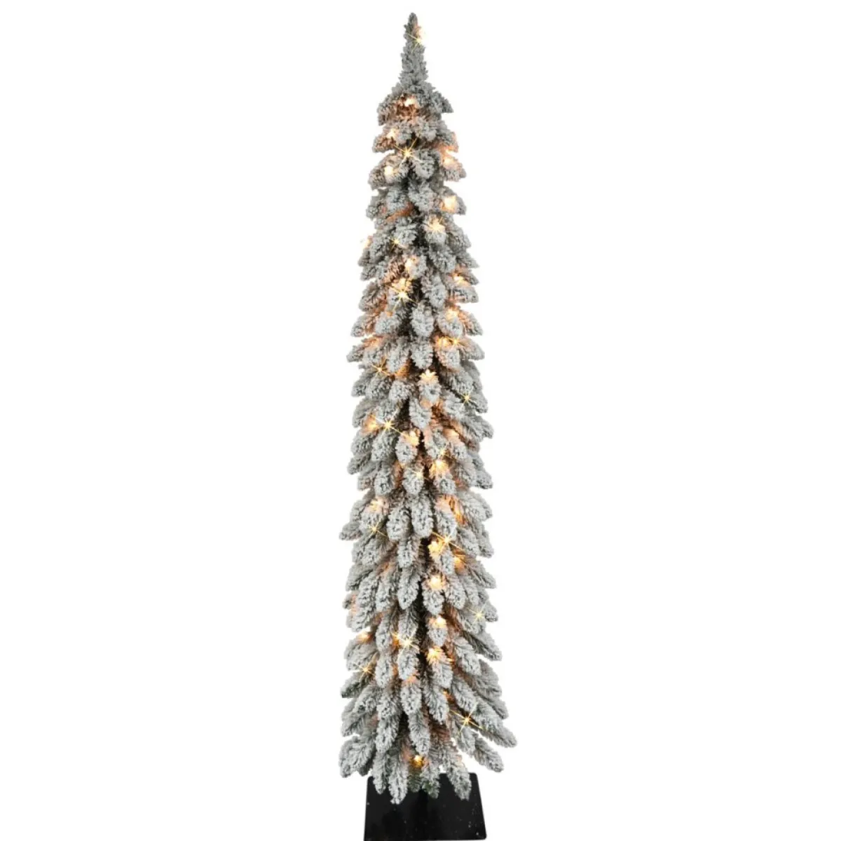 Puleo International Puleo Intl. 5' Pre-Lit Flocked Pencil Alpine Artificial Christmas Tree Clearance