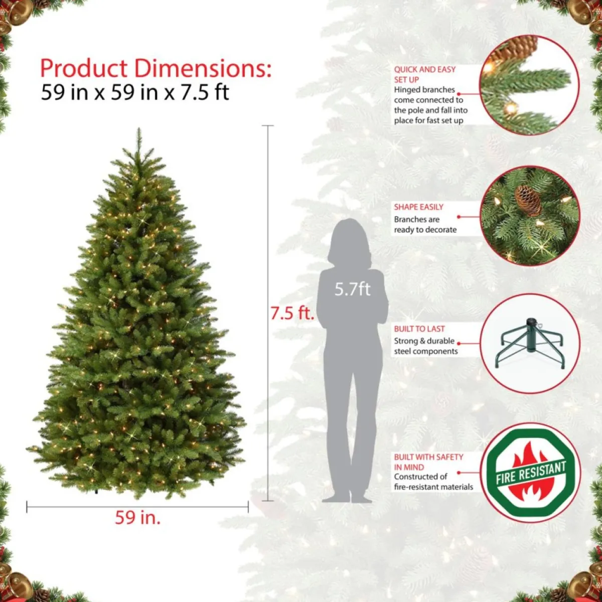 Puleo International Puleo Intl. 7.5' Pre-Lit Franklin Fir Grand Artificial Christmas Tree Sale