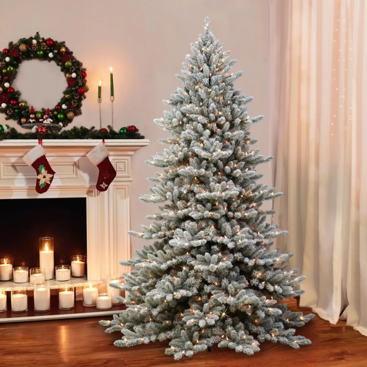 Puleo International Puleo Intl. 7.5' Pre-Lit Royal Fraser Fir Flocked Tree W/ Memory Tips New