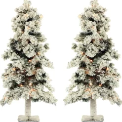 Fraiser Hill Farms Set Of Snowy Alpine Trees With Clear Lights New