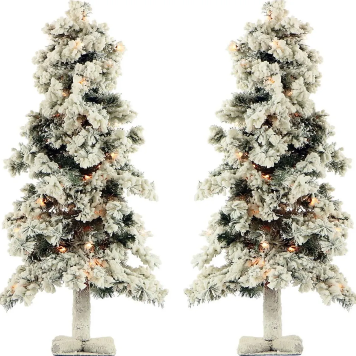 Fraiser Hill Farms Set Of Snowy Alpine Trees With Clear Lights New