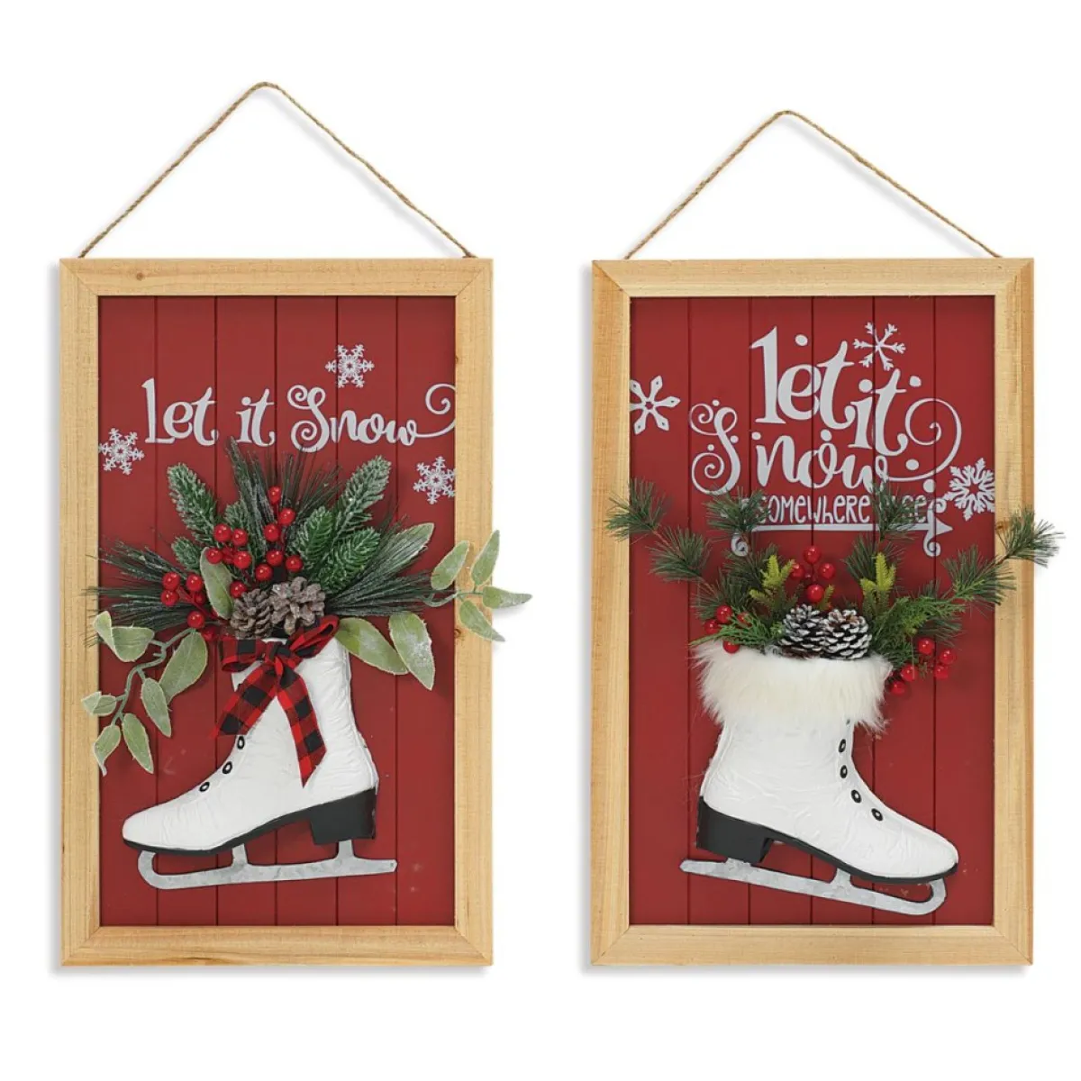 Gerson The Company 23" Skate & Floral Wood Holiday Wall Signs Set Of 2 Discount