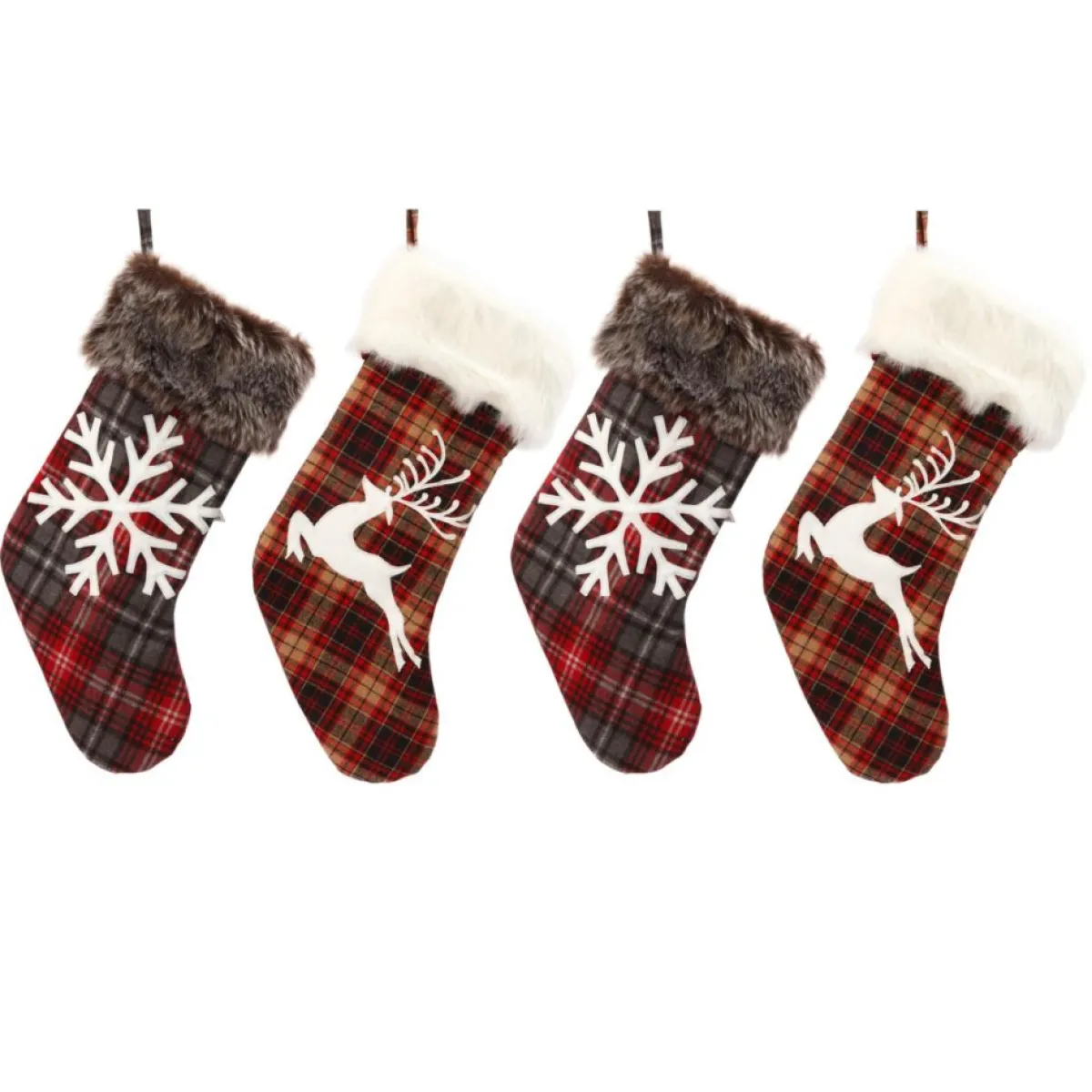Gerson The Company Faux Fur-Trimmed Buffalo Plaid Stockings Set Of 4