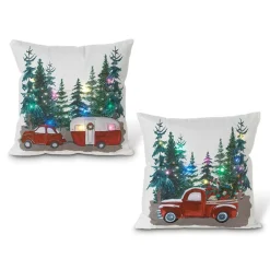 Gerson The Company Set Of 2 16" Lighted Fabric Holiday Design Pillows
