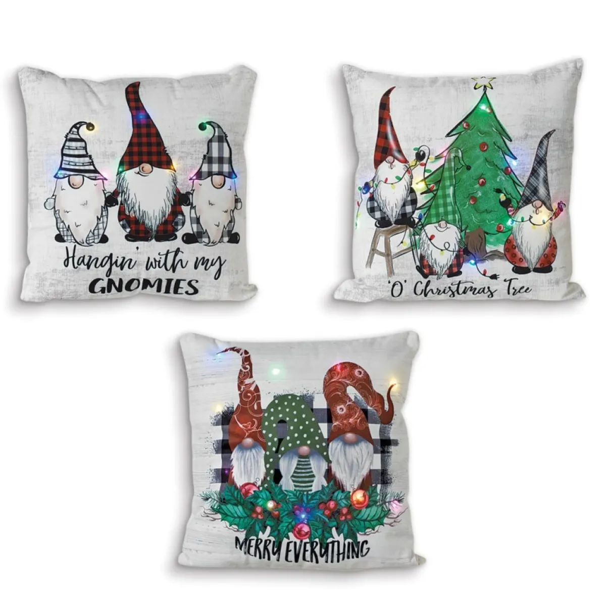 Gerson The Company Set Of 3 16" Lighted Fabric Gnome Design Pillow Best