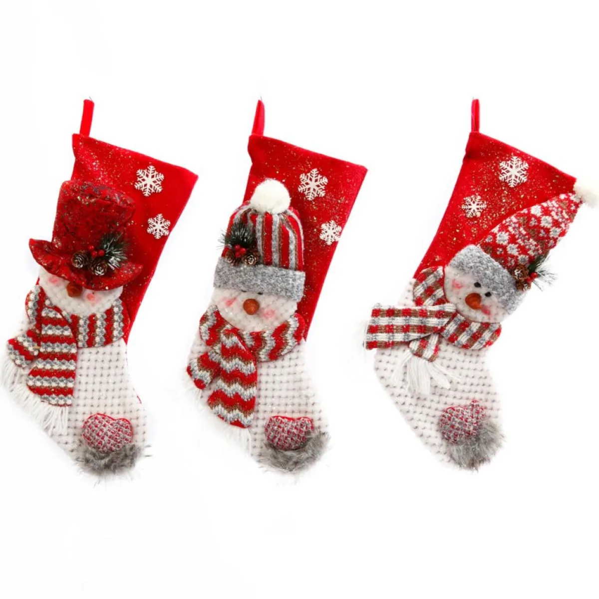 Gerson The Company Set Of 3 Fabric Snowman Christmas Stockings Clearance