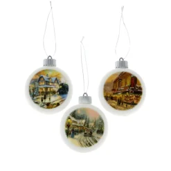 Thomas Kinkade 3-Piece Led Ornaments With Gift Bags New