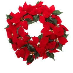 Winter Lane 24" Lighted Poinsettia Wreath With 6-Hour Timer Outlet